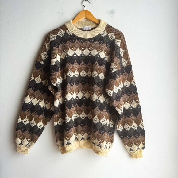 Vintage Perugini Made in England Geometric Print Wool Sweater L - Picture 2 of 5